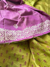 Bishnupuri Silk Half & Half Saree, Olive & Purple Elegance - Saree - Aakritee - S10757